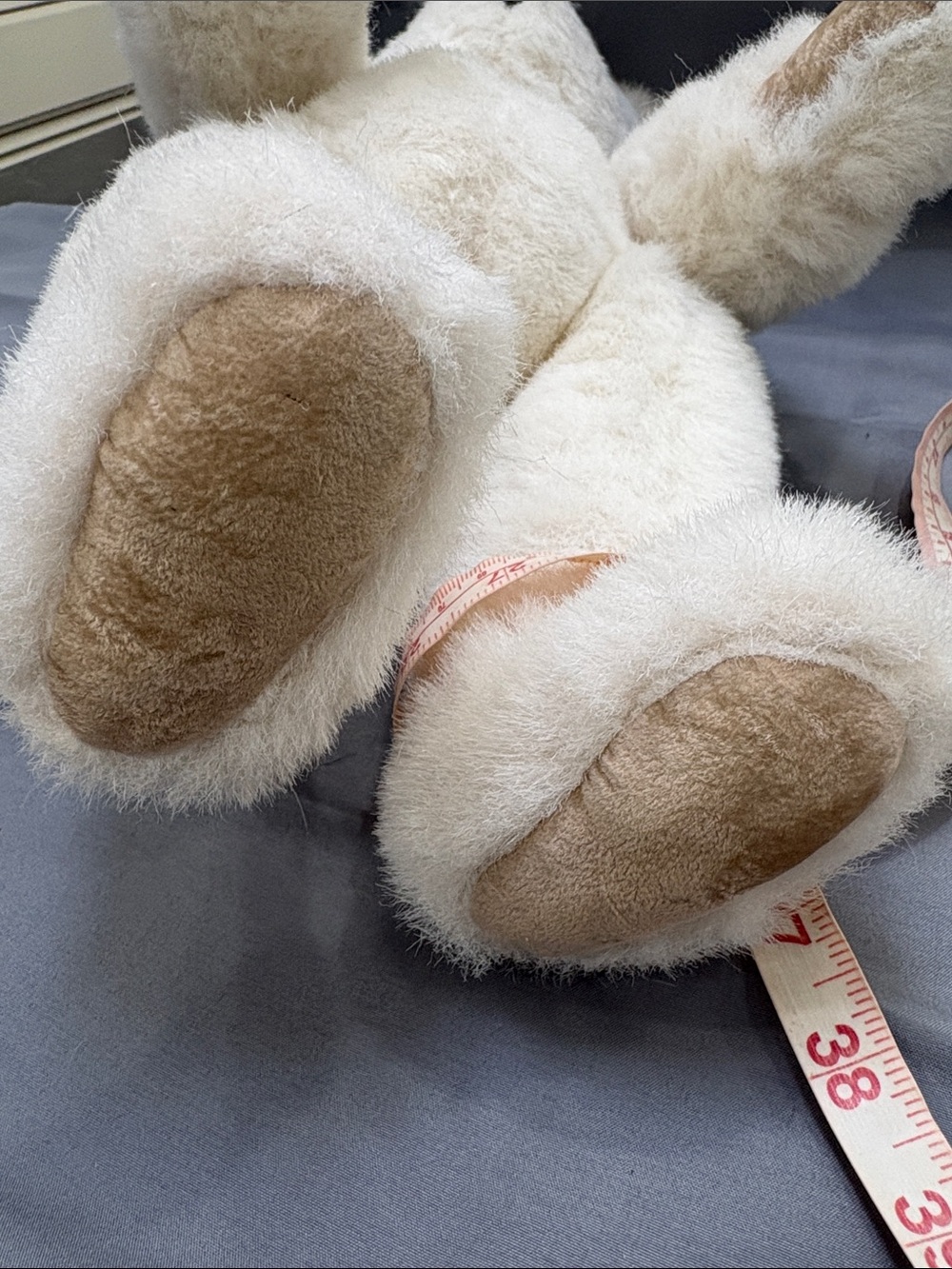 The Vermont Teddy Bear Company white poseable bear with tan paws and black nose - Picture 14 of 14